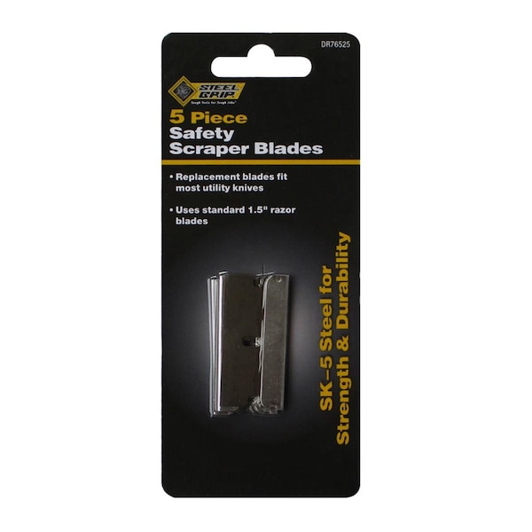 Steel Grip 1.5 in. Steel Straight Edged Safety Scraper BladeGray 5 Piece - 2796118