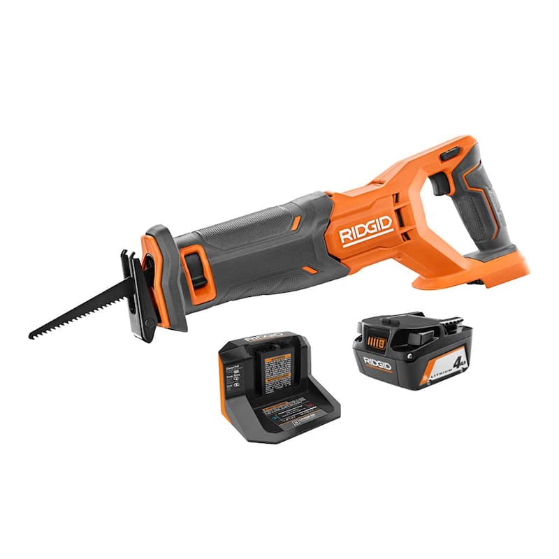 Sierra reciproca inalámbrica RIDGID de 18V con batería de 4.0 Ah y cargador - R8646KN