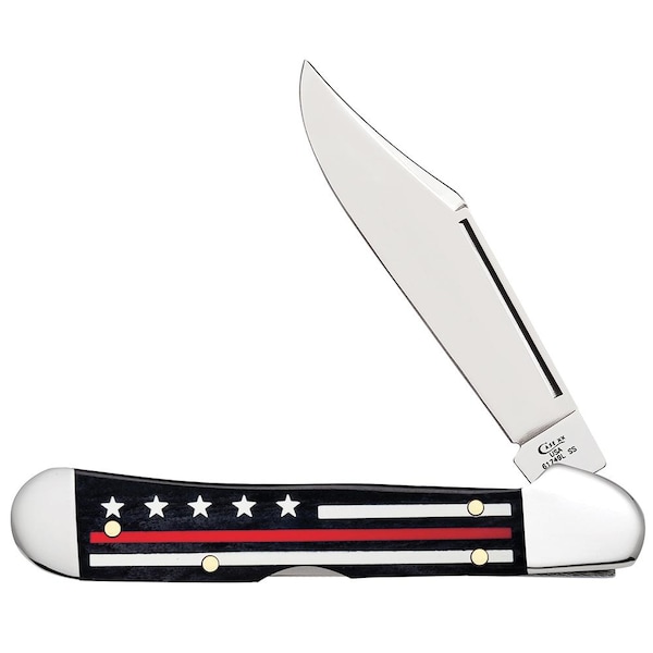 Case Cutlery Case Stripes Of Service Smooth Black Bone W/Color Inlays Red Line Mini Copperlock 61749L Ss - CAS-07312