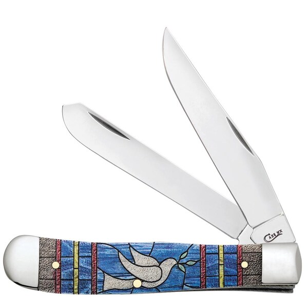 Case Cutlery Embellished Smooth Natural Bone Trapper 6254 S W/Color Wash/Black Definition Velvet Box Dove - CAS-38715