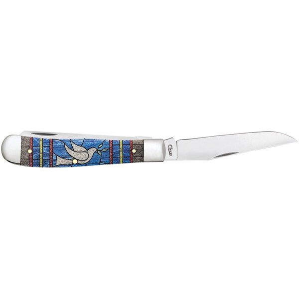 Case Cutlery Embellished Smooth Natural Bone Trapper 6254 S W/Color Wash/Black Definition Velvet Box Dove - CAS-38715