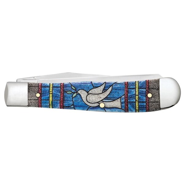 Case Cutlery Embellished Smooth Natural Bone Trapper 6254 S W/Color Wash/Black Definition Velvet Box Dove - CAS-38715