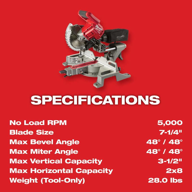 Sierra ingletadora compuesta deslizante de doble bisel Milwaukee M18 FUEL de 18V con motor sin escobillas y batería de 5.0Ah - 2733-21