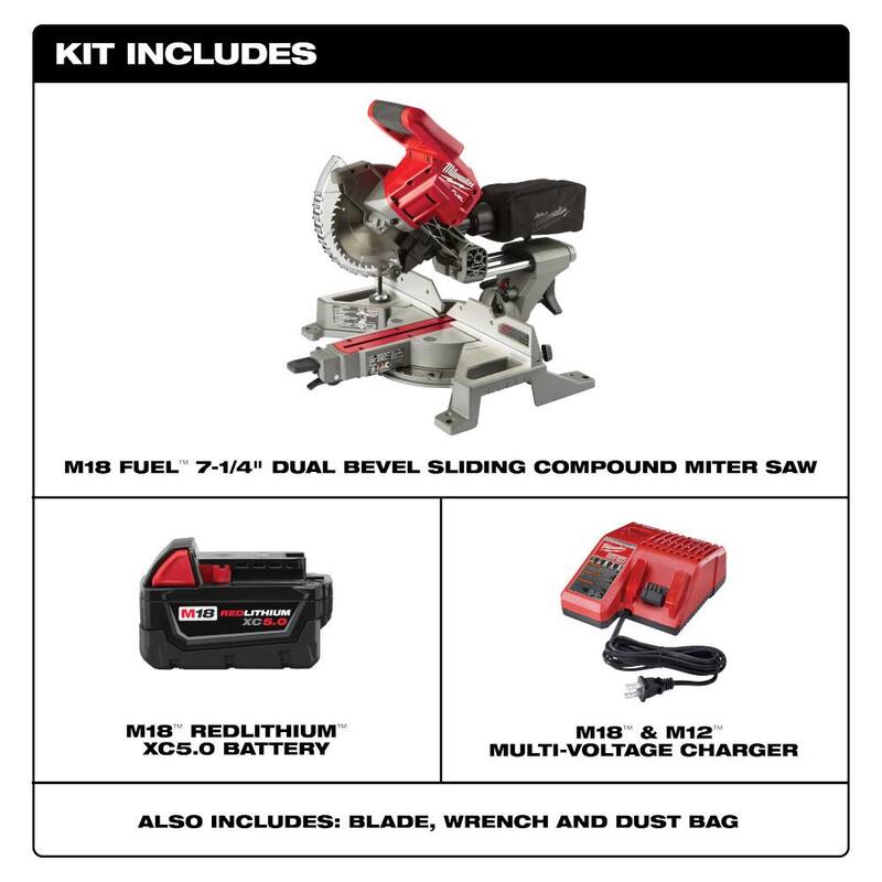 Sierra ingletadora compuesta deslizante de doble bisel Milwaukee M18 FUEL de 18V con motor sin escobillas y batería de 5.0Ah - 2733-21