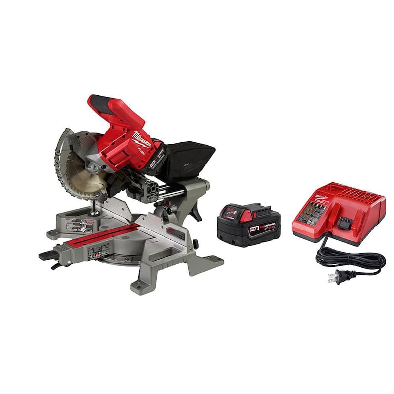 Sierra ingletadora compuesta deslizante de doble bisel Milwaukee M18 FUEL de 18V con motor sin escobillas y batería de 5.0Ah - 2733-21