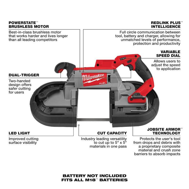 Milwaukee M18 FUEL 18V Sierra de Cinta Inalámbrica sin Escobillas de Litio-Ion de Corte Profundo con Doble Gatillo (Herramienta Solamente) - 2729S-20