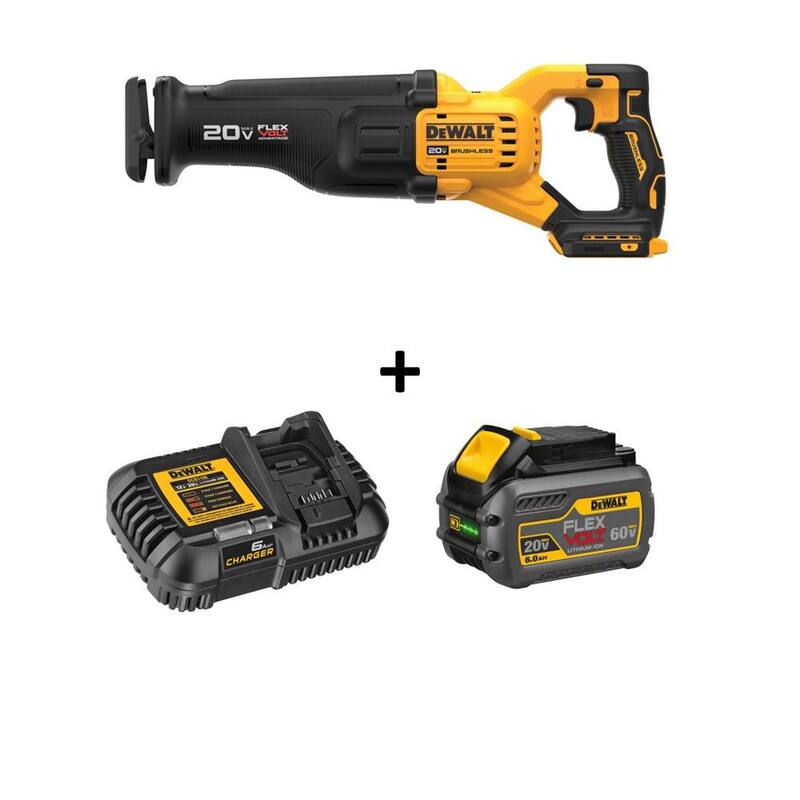 Sierra recíproca inalámbrica con batería de iones de litio de 20V MAX de DEWALT con tecnología sin escobillas y ventaja FLEXVOLT y kit de batería FLEXVOLT 6.0Ah - DCS386BW606C.