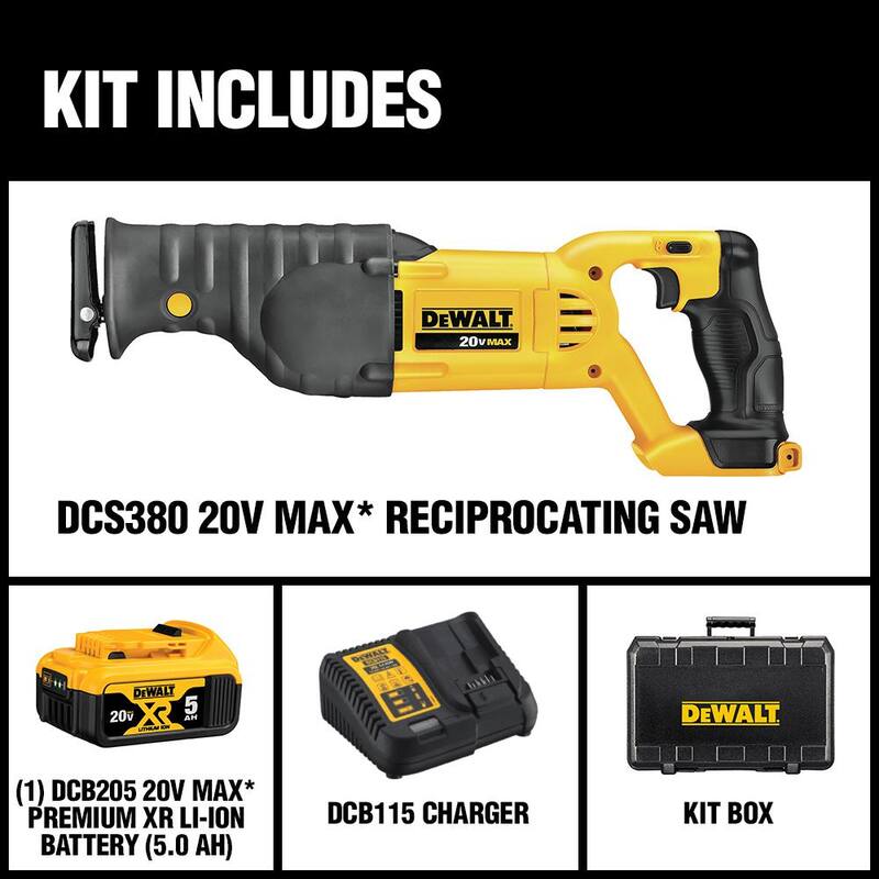 Sierra reciprocante inalámbrica DEWALT 20V MAX con (1) batería de 20V 5.0Ah y cargador - DCS380P1