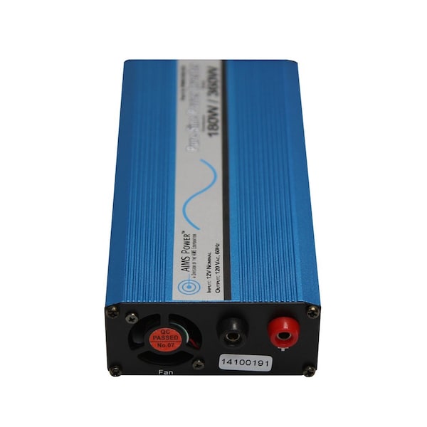 Aims Power Power Inverter, Pure Sine Wave, 350 W Peak, 180 W Continuous, 2 Outlets - PWRI18012S