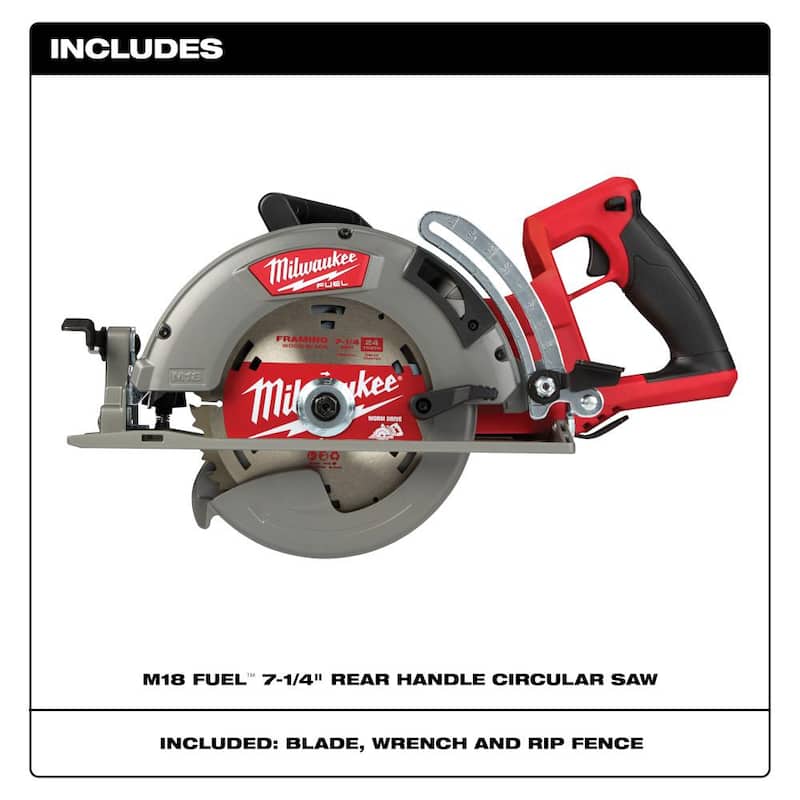 Sierra circular inalámbrica Milwaukee M18 FUEL de 18V de 7-1/4 pulgadas con mango trasero y martillo rotativo SDS Plus de 1 pulgada - 2830-20-2613-20