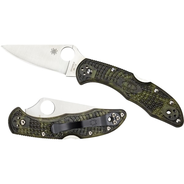 Spyderco 2024 Spyderco Delica 4 Lightweight Green Zome Flat Ground Plain - SPY-C11ZFPGR