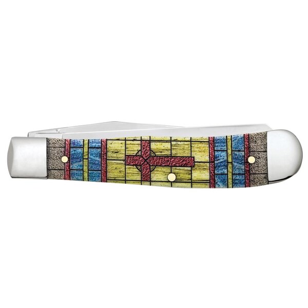 Case Cutlery Embellished Smooth Natural Bone Trapper 6254 S W/Color Wash/Black Definition Velvet Box Cross - CAS-38713