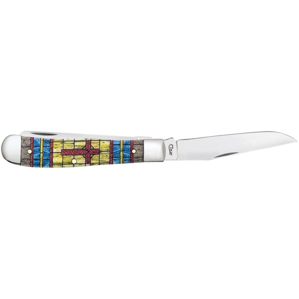 Case Cutlery Embellished Smooth Natural Bone Trapper 6254 S W/Color Wash/Black Definition Velvet Box Cross - CAS-38713
