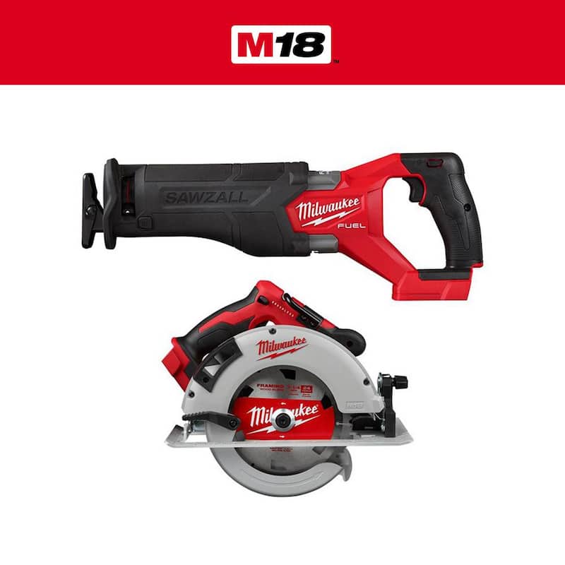 Sierra reciproca sin escobillas inalámbrica Milwaukee M18 FUEL GEN-2 de 18V y sierra circular de 7-1/4 pulgadas (2 herramientas) - 2821-20-2631-20