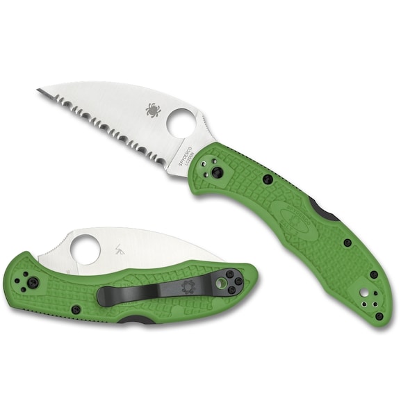 Spyderco 2023 Spyderco Salt 2, Lightweight Green, Serrated Wharncliffe Lc200N Steel, Reveal 7 - SPY-C88FSWCGR2