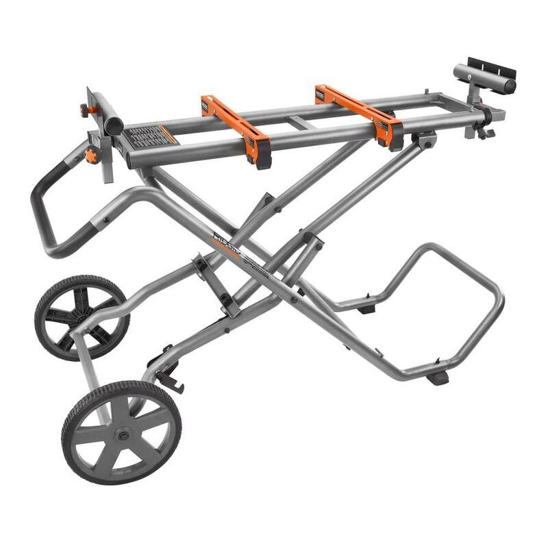 Sierra ingleteadora deslizante inalámbrica sin escobillas RIDGID de 18V y 7-1/4 pulgadas (herramienta solamente) con soporte universal para sierra ingleteadora móvil - R48607B-AC9946.