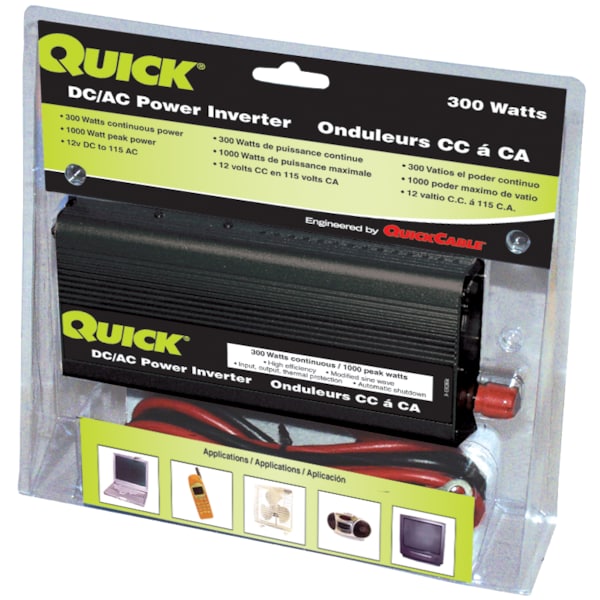 Quickcable Power Inverter, Modified Sine Wave, 1,000 W Peak, 300 W Continuous, 1 Outlets - 303204-001