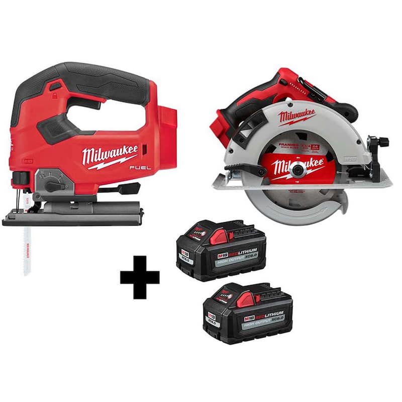 Sierra de vaivén inalámbrica sin escobillas Milwaukee M18 FUEL de 18V con baterías de iones de litio y sierra circular de 7-1/4 pulgadas con (2) baterías de 6.0Ah - 2737-20-2631-20-48-11-1862