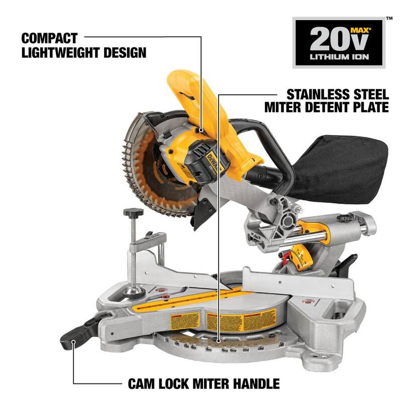 Sierra ingletadora deslizante inalámbrica DEWALT 20V MAX de 7-1/4 pulgadas con batería de 6.0 Ah, batería de 4.0 Ah, cargador y estuche - DCS361BWCB2460C