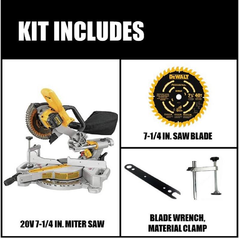 Sierra ingletadora deslizante inalámbrica DEWALT 20V MAX de 7-1/4 pulgadas con batería de 6.0 Ah, batería de 4.0 Ah, cargador y estuche - DCS361BWCB2460C