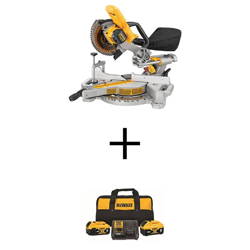 Sierra ingletadora deslizante inalámbrica DEWALT 20V MAX de 7-1/4 pulgadas con batería de 6.0 Ah, batería de 4.0 Ah, cargador y estuche - DCS361BWCB2460C