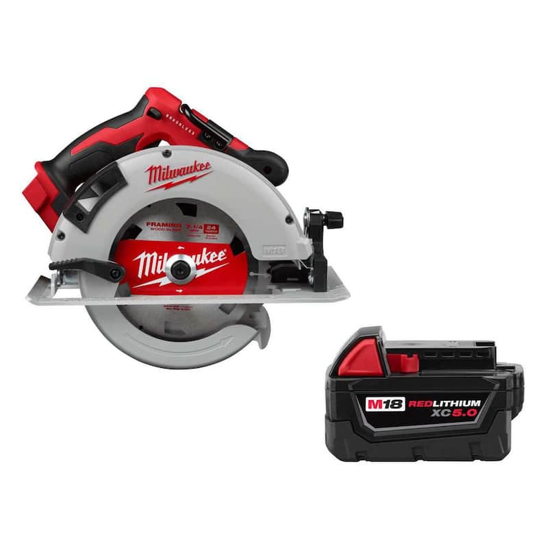 Sierra circular inalámbrica Milwaukee M18 18V de 7-1/4 pulg con batería de 5.0Ah de iones de litio sin escobillas - 2631-20-48-11-1850
