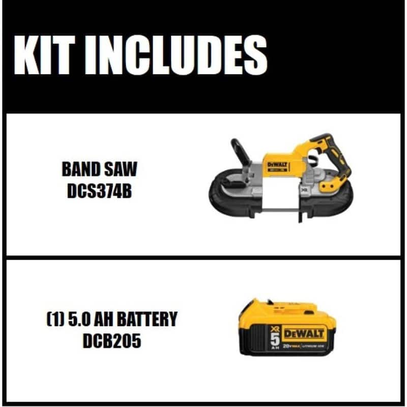 Sierra de cinta profunda inalámbrica sin escobillas DEWALT 20V MAX y (1) Batería de 20V 5.0AH - DCS374Bw5b