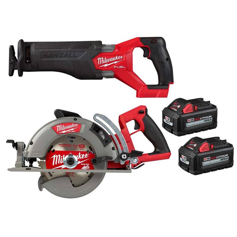 Milwaukee M18 FUEL 18-Volt Lithium-Ion Brushless Cordless SAWZALL con mango trasero de 7-1/4 pulgadas Circ Saw, Dos baterías de alta capacidad de 6 Ah - 2821-20-2830-20-48-11-1862