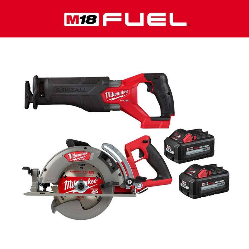 Milwaukee M18 FUEL 18-Volt Lithium-Ion Brushless Cordless SAWZALL con mango trasero de 7-1/4 pulgadas Circ Saw, Dos baterías de alta capacidad de 6 Ah - 2821-20-2830-20-48-11-1862