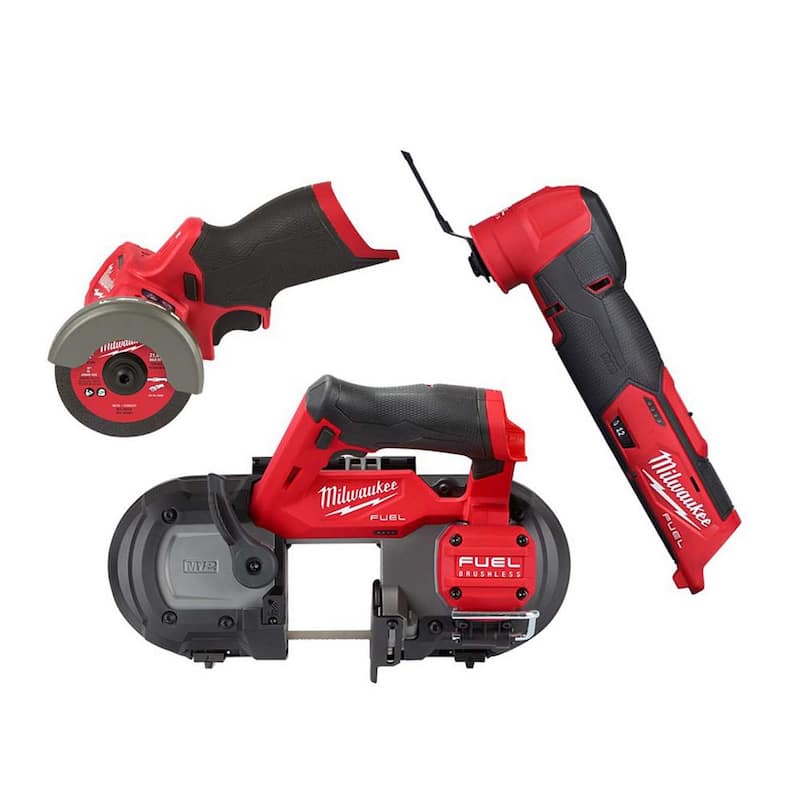 Sierra de cinta compacta inalámbrica Milwaukee M12 FUEL de 12 voltios de iones de litio, Multi-Herramienta Oscilante M12 FUEL y Sierra de corte de 3 pulgadas M12 FUEL - 2529-20-2526-20-2522-20.