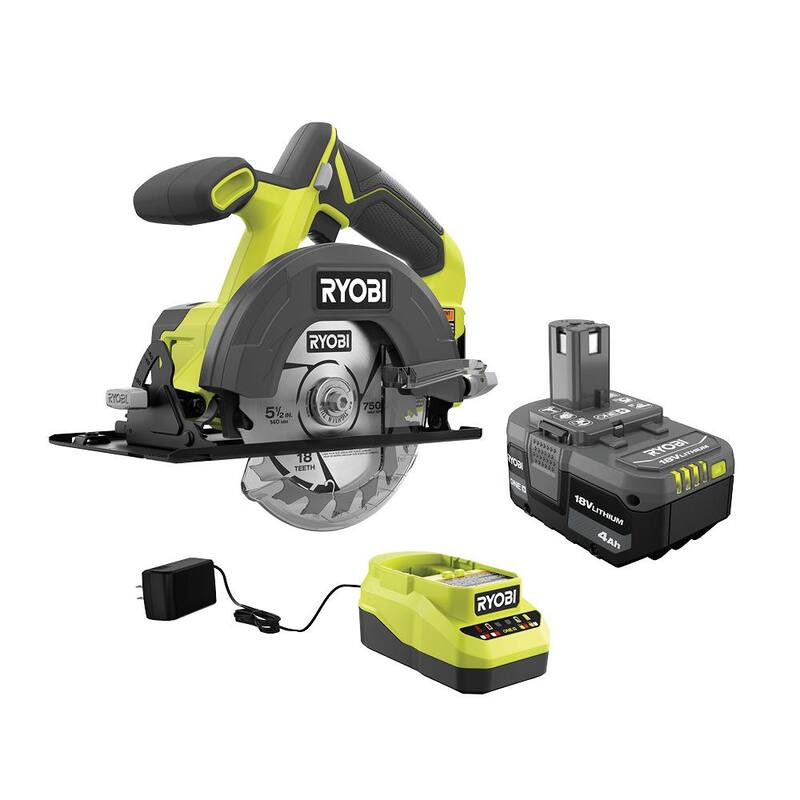Sierra circular inalámbrica RYOBI ONE+ 18V de 5-1/2 pulgadas con kit de batería de 4.0 Ah y cargador - PCL500K1