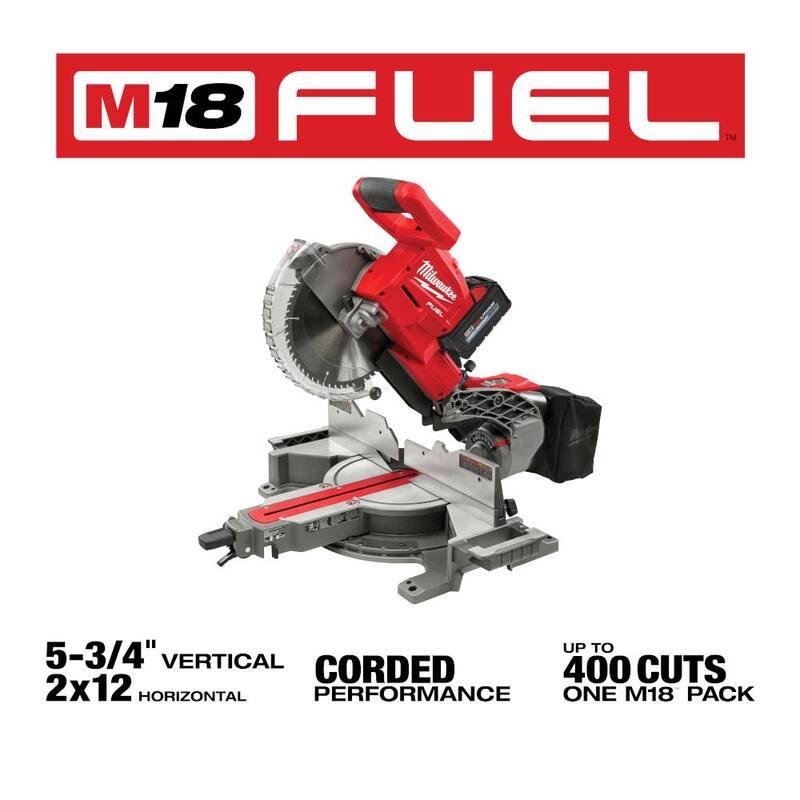 Sierra ingleteadora compuesta deslizante de doble bisel inalámbrica sin escobillas de 10 pulgadas de 18V con batería de litio Milwaukee M18 FUEL y clavadora de clavos 18GA M18 FUEL - 2734-21-2746-20