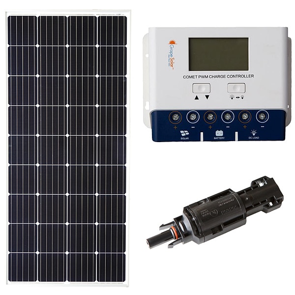 Grape Solar Monocrystalline Solar Panel Kit, 200 W, 20.3V DC, 5.23 A, 36 Cells, 4mm PV - GS-200-KIT-BT