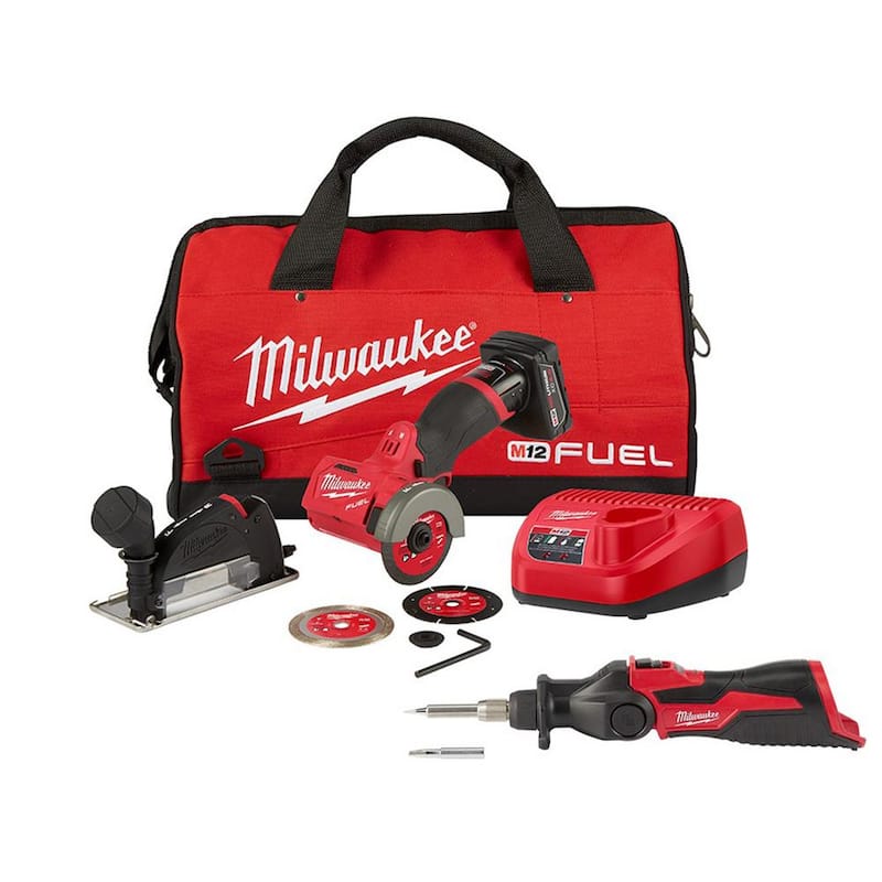 Sierra cortadora inalámbrica Milwaukee M12 FUEL 12V de 3 in. con batería de iones de litio y motor sin escobillas, con kit de soldadura M12 - 2522-21XC-2488-20.