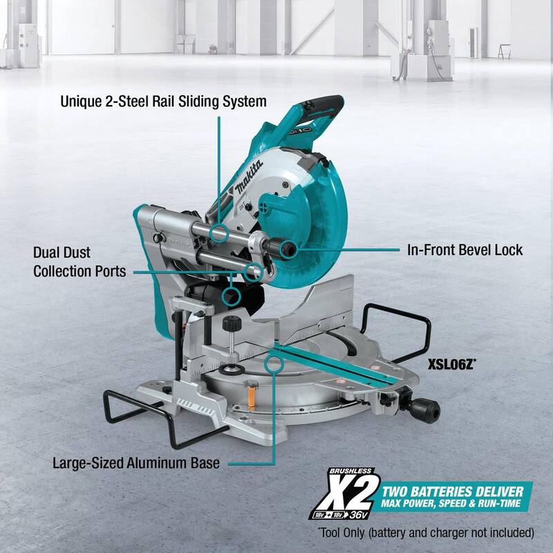 Sierra ingletadora deslizante compuesta de doble bisel con láser sin escobillas de 36V y 10 pulgadas, solo herramienta - XSL06Z de Makita 18V X2 LXT de ion de litio