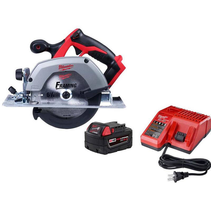 Sierra circular inalámbrica de 6-1/2 pulgadas Milwaukee M18 18V de iones de litio con kit de inicio M18 que incluye una batería de 5.0Ah y cargador - 48-59-1850-2630-20.