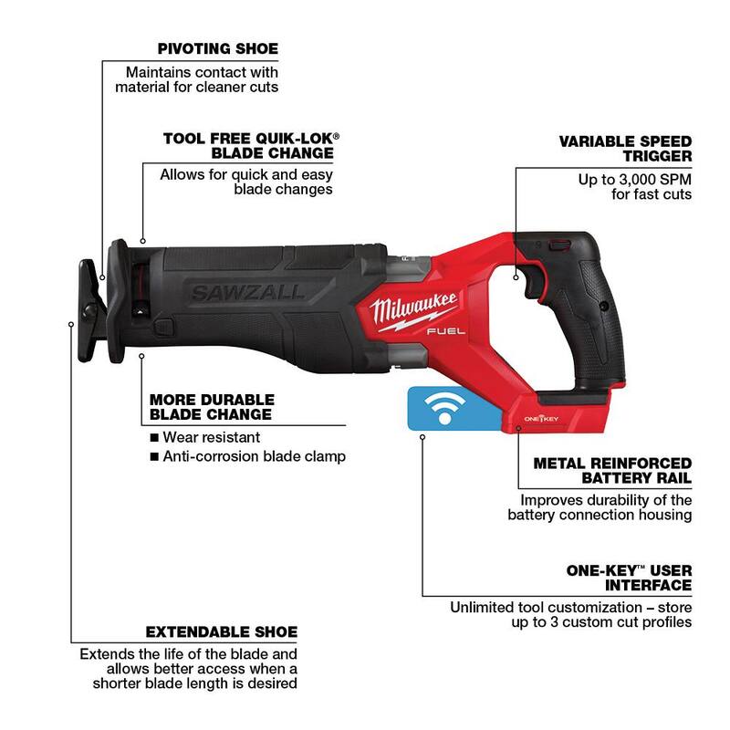 Milwaukee M18 FUEL ONE-KEY Sierra de sable inalámbrica reciprocante de 18V de iones de litio sin escobillas (Herramienta solamente) - 2822-20