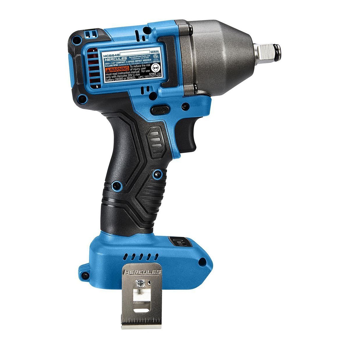 Hércules 20V Llave de Impacto Inalámbrica Brushless de 1/2 pulgadas Compacta de 3 Velocidades, Azul - Únicamente Herramienta - 57563