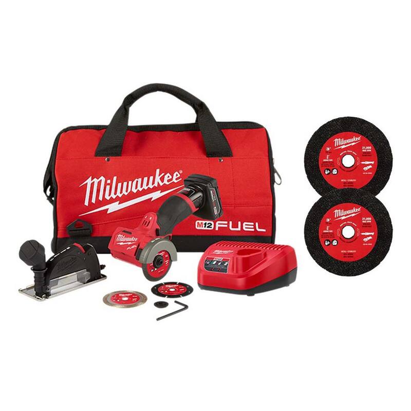 Kit de sierra circular sin escobillas Milwaukee M12 FUEL de 12V de 3 pulgadas con batería de iones de litio y ruedas de corte de metal de 3 pulgadas (paquete de 6) - 2522-21XC-49-94-3000-49-94-3000