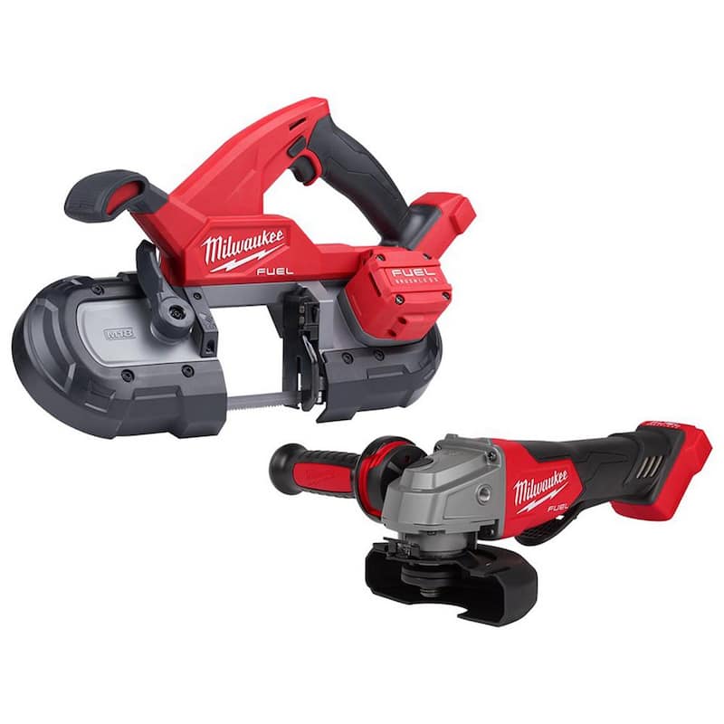 Sierra de cinta compacta inalámbrica y sin escobillas Milwaukee M18 FUEL de 18V con batería de litio-ion y esmeriladora de 4-1/2 in./5 in. (Conjunto de 2 herramientas) - 2829-20-2880-20.