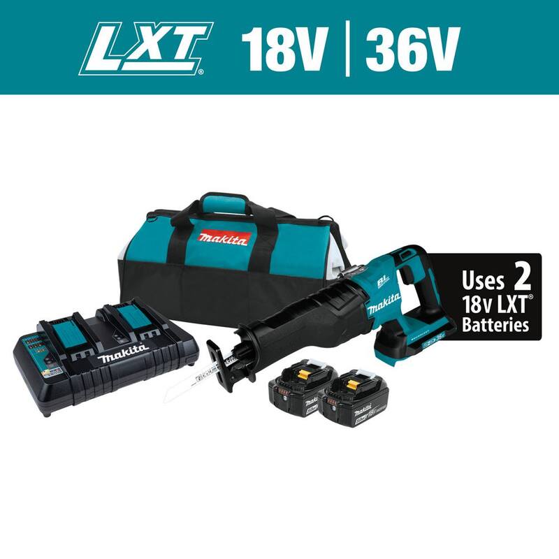 Sierra sable inalámbrica Makita 18V X2 LXT de iones de litio (36V) sin escobillas, kit con 2 baterías 5.0Ah y cargador - XRJ06PT