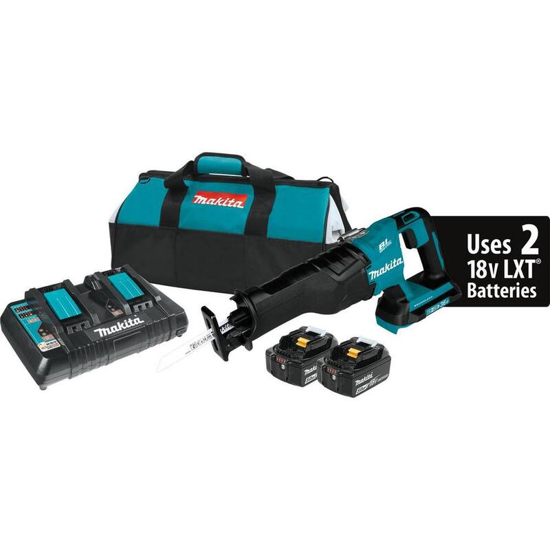 Sierra sable inalámbrica Makita 18V X2 LXT de iones de litio (36V) sin escobillas, kit con 2 baterías 5.0Ah y cargador - XRJ06PT