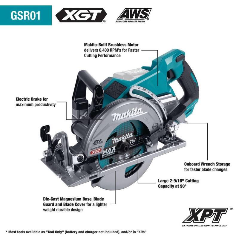 Sierra circular inalámbrica sin escobillas de 7-1/4 pulgadas con mango trasero Makita 40V Max XGT (solo herramienta) - GSR01Z