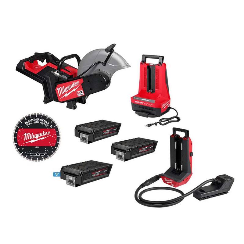 Sierra de corte Milwaukee MX FUEL de 14 pulgadas con kit de sierra de corte con baterías XC8.0 (3), extensión de batería portátil (1) y super cargador (1) - MXF315-2XC-MXF010-0-MXFXC608.