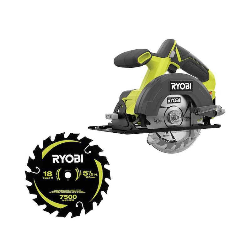 RYOBI ONE+ 18V Sierra Circular Inalámbrica de 5-1/2 pulgadas (Herramienta Únicamente) con hoja de sierra circular de carburo de 5-1/2 pulgadas - PCL500B-A065101