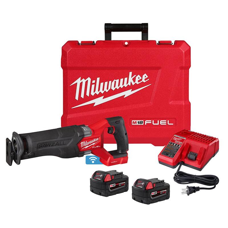 Milwaukee M18 FUEL ONE-KEY 18V Sierra recíproca inalámbrica SAWZALL con motor sin escobillas de iones de litio, Kit con dos baterías de 5.0 Ah, estuche - 2822-22.