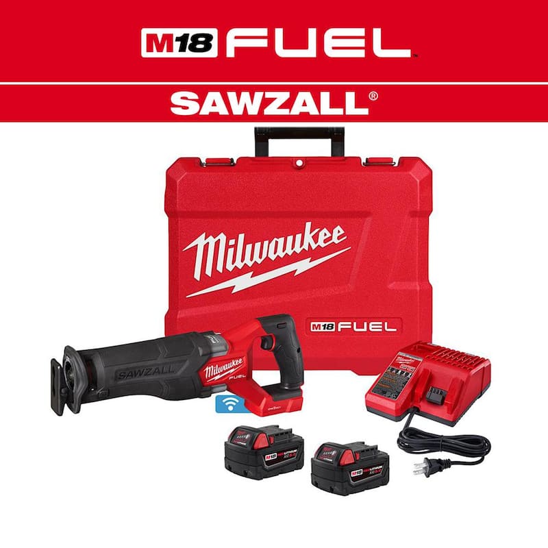 Milwaukee M18 FUEL ONE-KEY 18V Sierra recíproca inalámbrica SAWZALL con motor sin escobillas de iones de litio, Kit con dos baterías de 5.0 Ah, estuche - 2822-22.