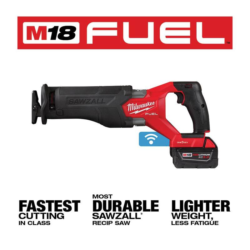 Milwaukee M18 FUEL ONE-KEY 18V Sierra recíproca inalámbrica SAWZALL con motor sin escobillas de iones de litio, Kit con dos baterías de 5.0 Ah, estuche - 2822-22.