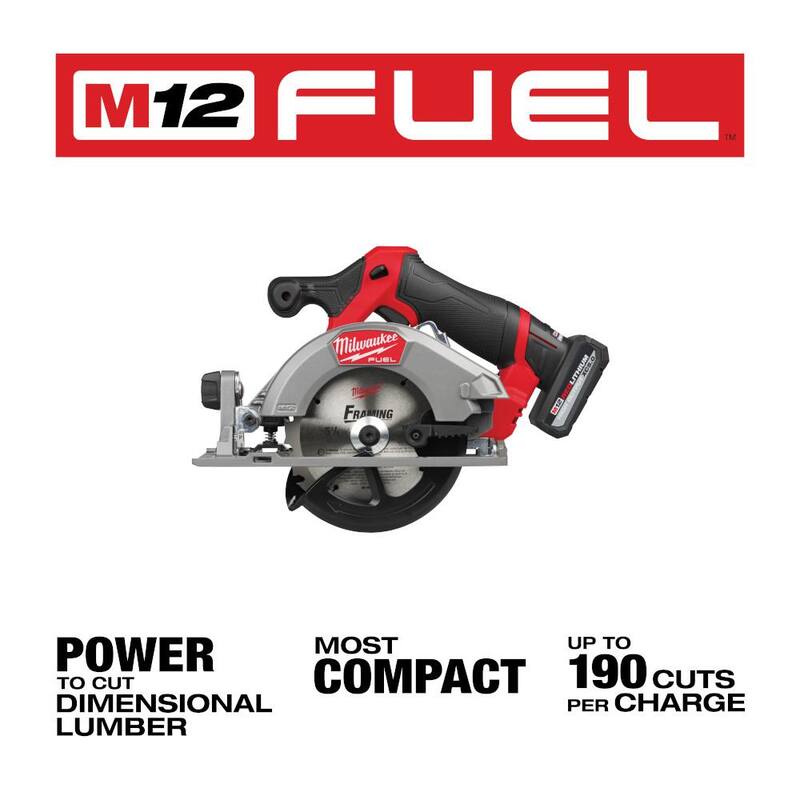 Sierra circular inalámbrica Milwaukee M12 FUEL 12V de 5-3/8 pulgadas con motor sin escobillas de iones de litio, kit con paquete de batería de alta capacidad XC 5.0 y cargador - 2521-21HO