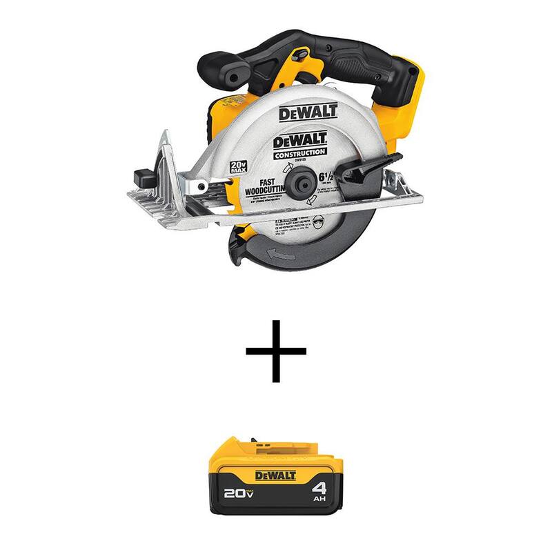 Sierra circular inalámbrica DEWALT 20V MAX de 6-1/2 pulgadas y (1) Batería de iones de litio Premium de 20V MAX 4.0Ah - DCS391BWDCB204